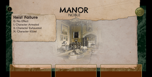 The Manor, a stage one heist worth eight coins and with three defense slots.